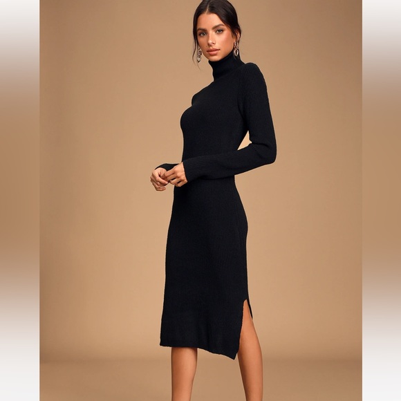 Black Turtleneck Sweater Dress - Picture 2 of 4